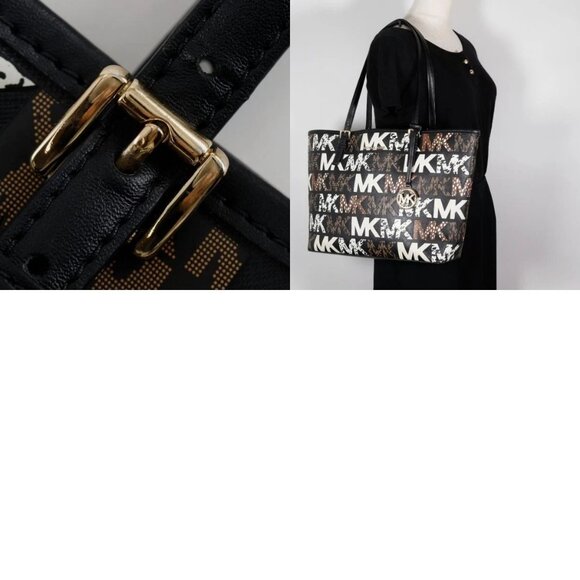 Michael Kors Jet set travel Tote Bag 35F1GTVT2L graphic logo black PVC Women - Picture 7 of 12